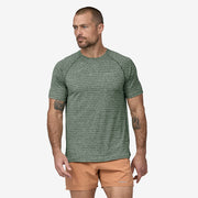 Patagonia Men's Ridge Flow Shirt, hemlock green, front view on model.