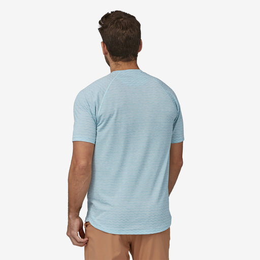 Patagonia Men's Ridge Flow Shirt, steam blue, rear view on model.