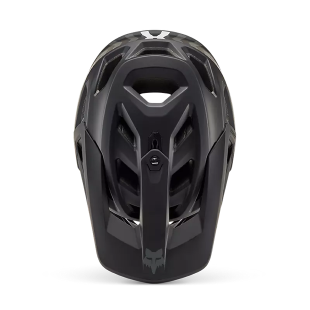 Fox Proframe Youth Full-Face Mountain Bike Helmet, nace black, top view.