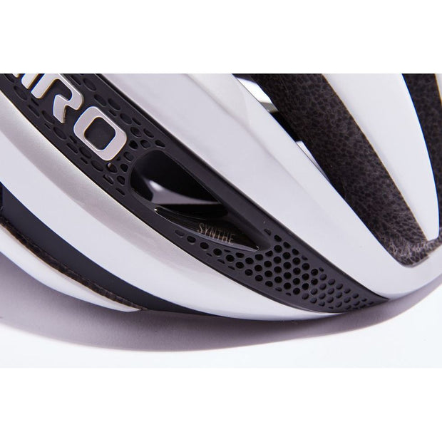 Giro Synthe MIPS Road Bike Helmet, white / silver, logo view.