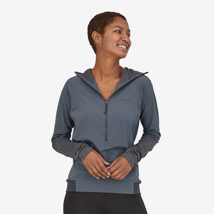Patagonia Women's Airshed Pro Pullover, Plume Grey. Front view on a model.