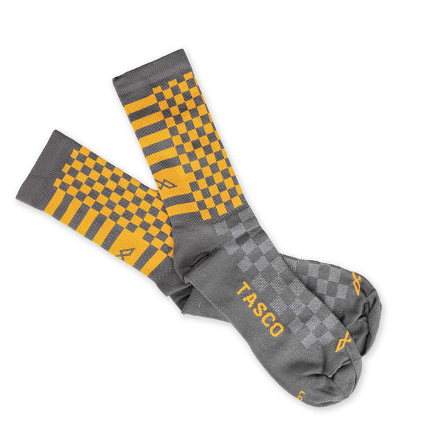 Tasco Checkmate MTB Socks, yellow, cross view.