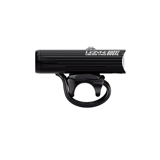 Lezyne MicroDrive+ 800 Front, black, side view.