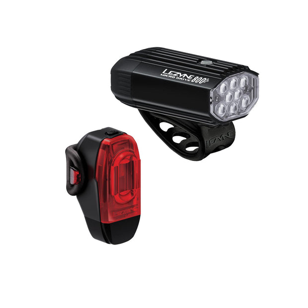 Lezyne Micro Drive 800+ / KTV Drive+ Headlight and Taillight Set, full view.