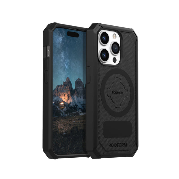 Rokform Rugged iPhone 15 Pro Phone Case, full view.