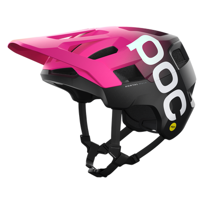 POC Kortal Race MIPS Mountain Bike Helmet, Fluorescent Pink/Uranium Black Matte, full view.