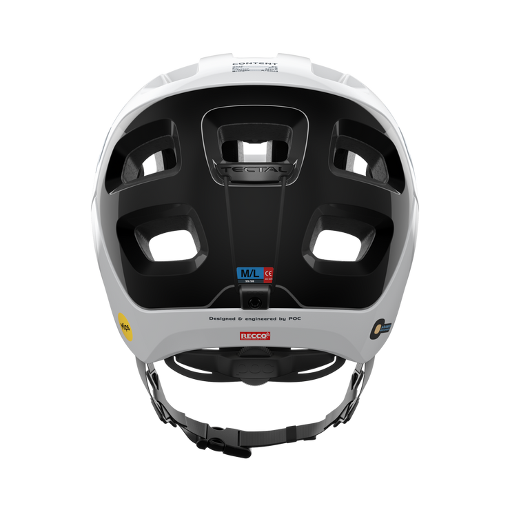 POC Tectal Race MIPS Mountain Bike Helmet, hydrogen white / uranium black, back view.