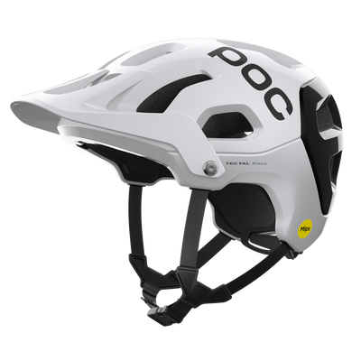 POC Tectal Race MIPS Mountain Bike Helmet, hydrogen white / uranium black, full view.
