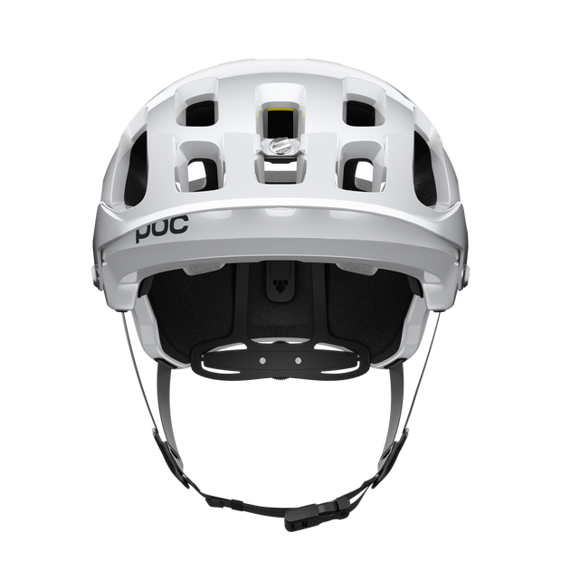 POC Tectal Race MIPS Mountain Bike Helmet, hydrogen white / uranium black, front view.