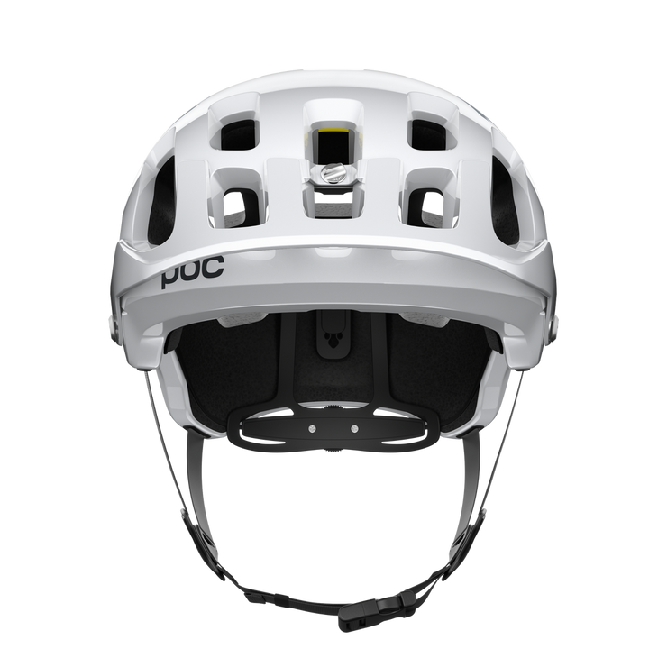 POC Tectal Race MIPS Mountain Bike Helmet, hydrogen white / uranium black, front view.