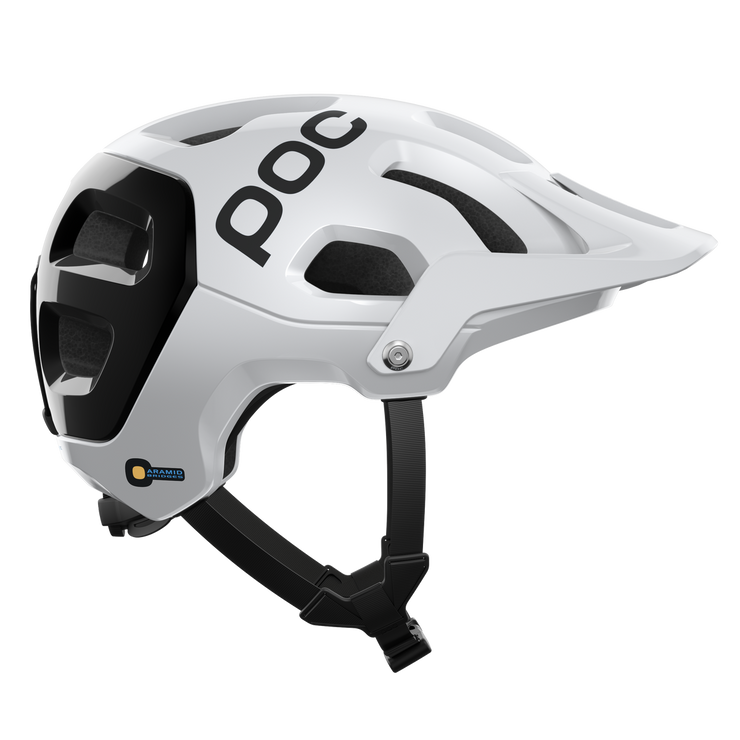 POC Tectal Race MIPS Mountain Bike Helmet, hydrogen white / uranium black, profile view.