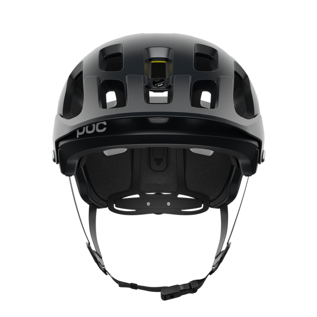 POC Tectal Race MIPS Mountain Bike Helmet, uranium black / hydrogen white, front view.
