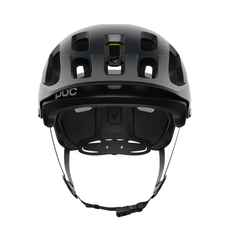 POC Tectal Race MIPS Mountain Bike Helmet, uranium black / hydrogen white, front view.