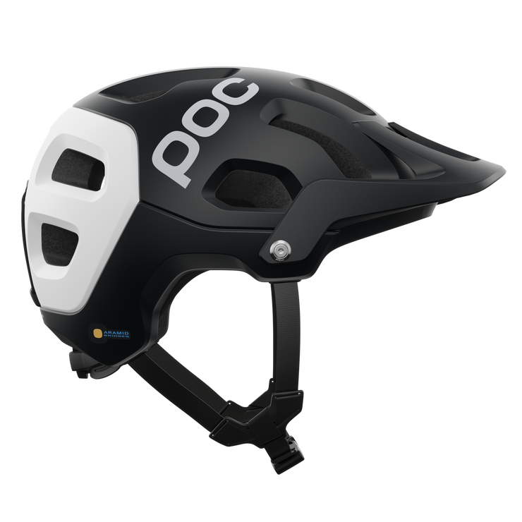 POC Tectal Race MIPS Mountain Bike Helmet, uranium black / hydrogen white, profile view.