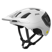 POC Axion Race MIPS Mountain Bike Helmet, hydrogen white / uranium black, full view.