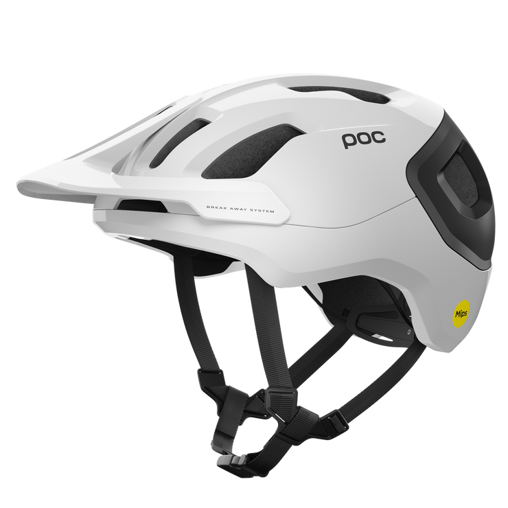 POC Axion Race MIPS Mountain Bike Helmet, hydrogen white / uranium black, full view.