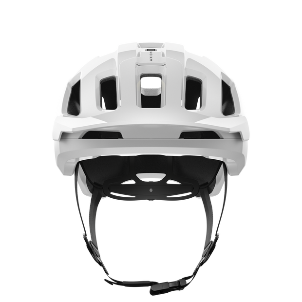 POC Axion Race MIPS Mountain Bike Helmet, hydrogen white / uranium black, front view.