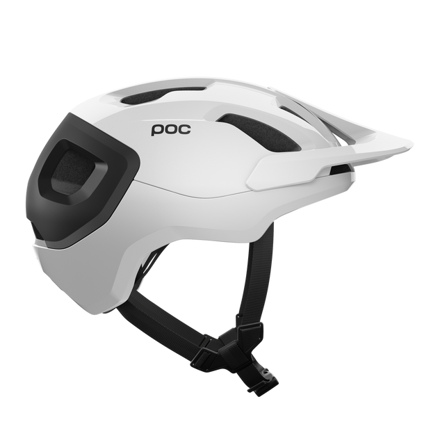 POC Axion Race MIPS Mountain Bike Helmet, hydrogen white / uranium black, profile view.