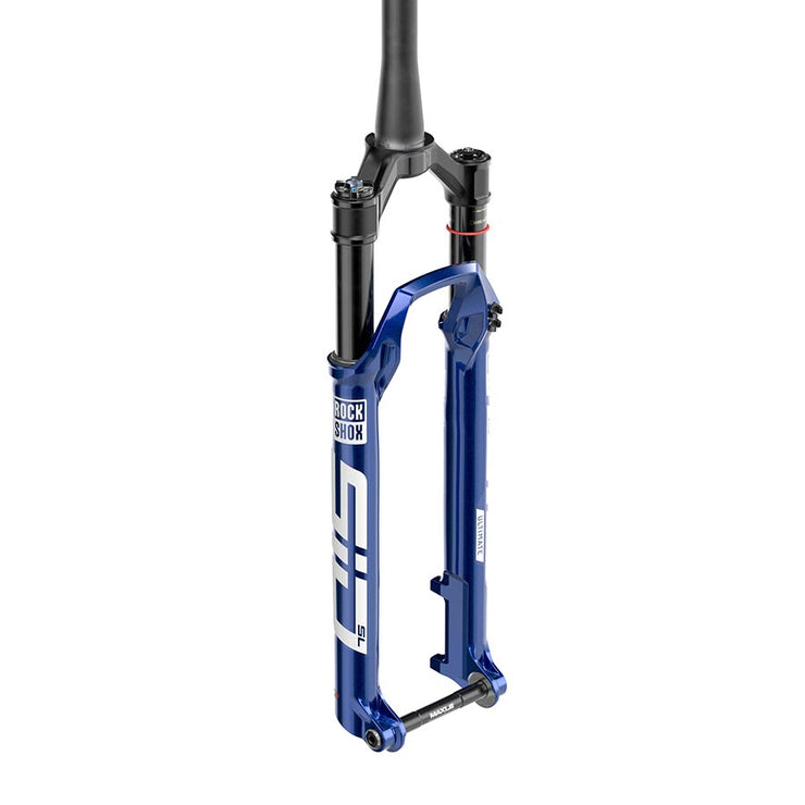 RockShox SID SL Ultimate 2P D1 Mountain Bike Fork, blue, full view.