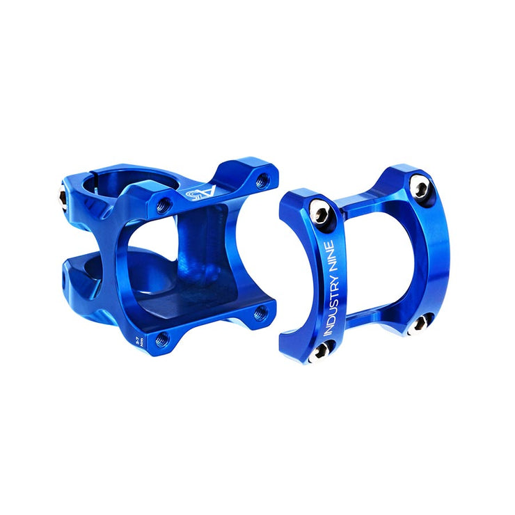 Industry Nine A35 32mm 9° Mountain Bike Stem, blue, full view.