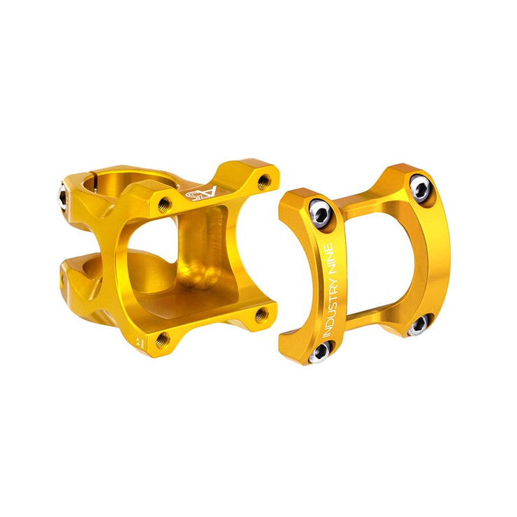 Industry Nine A35 32mm 9° Mountain Bike Stem, gold, full view.