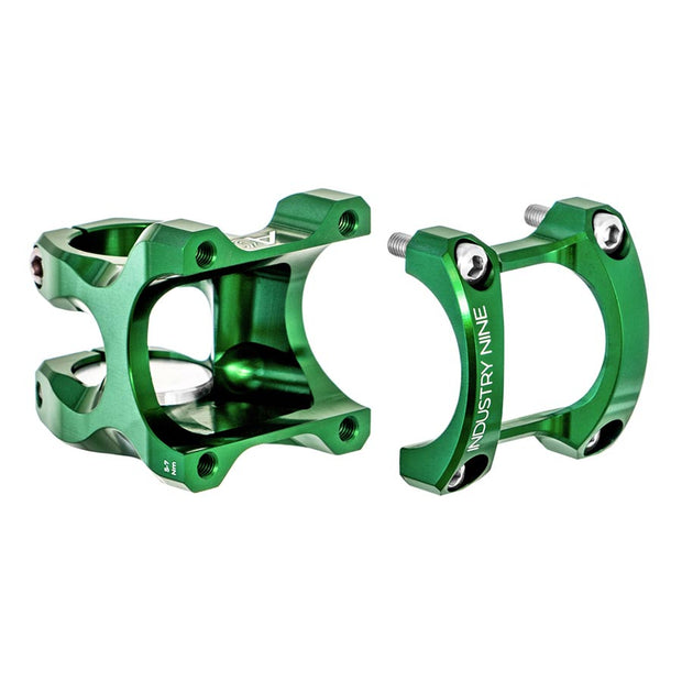 Industry Nine A35 32mm 9° Mountain Bike Stem, green, full view.