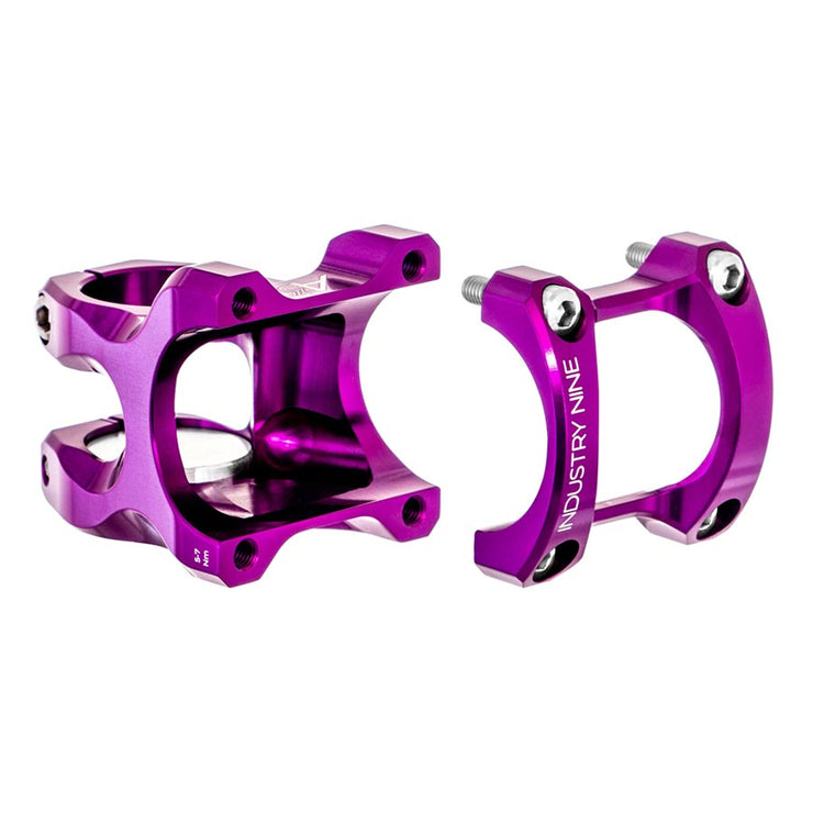 Industry Nine A35 8° 40mm Mountain Bike Stem, purple, full view.