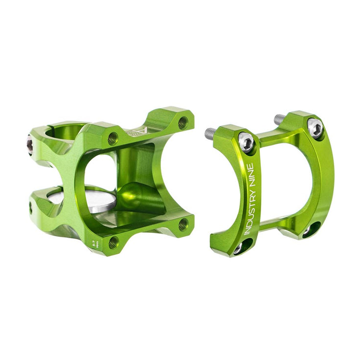 Industry Nine A35 8° 40mm Mountain Bike Stem, lime green, full view.
