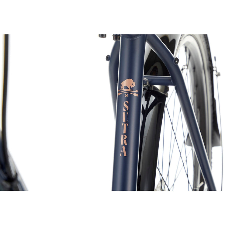 2023 Kona Sutra, Satin Midnight w/ Gloss Bronze Decals, seat tube view.