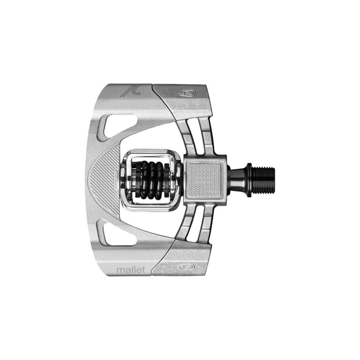 Crankbrothers Mallet 2 Dual Sided Clipless Platform Pedals - Raw/ Silver/ Black, full view.