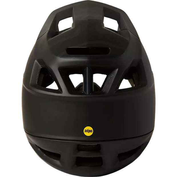 Fox Proframe Full-Face Mountain Bike Helmet, matte black, back view.