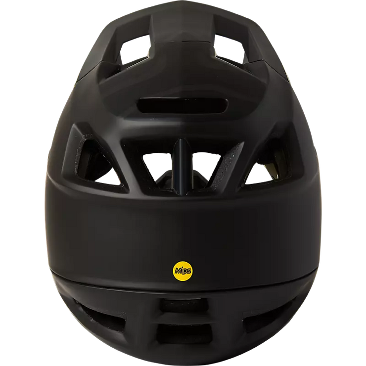 Fox Proframe Full-Face Mountain Bike Helmet, matte black, back view.