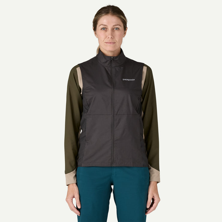 Patagonia Women's Trail Craft Vest, black, front view on model.