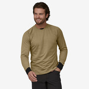 Patagonia Men's Long Sleeve Dirt Craft Jersey, tan, front view on model.