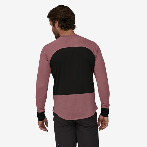 Patagonia Men's Long Sleeve Dirt Craft Jersey, evening mauve, back view on model.