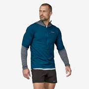Patagonia Men's Airshed Pro Pullover, lagom blue, full view on model.