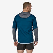 Patagonia Men's Airshed Pro Pullover, lagom blue, back view on model.