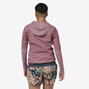 Patagonia Women's Airshed Pro Pullover, evening mauve, back view on model