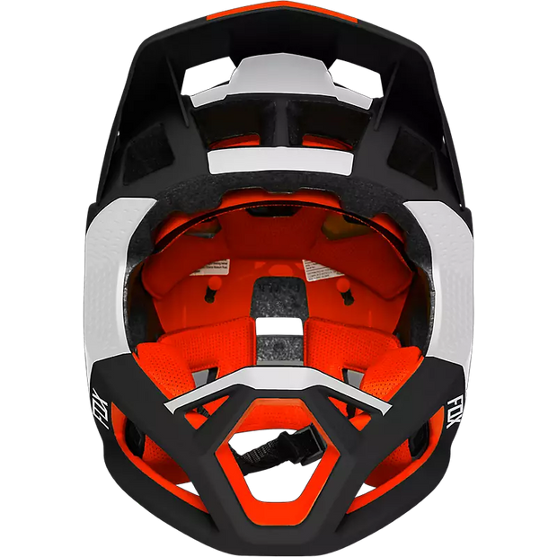 Fox Proframe Full-Face Mountain Bike Helmet, blocked black, face view.