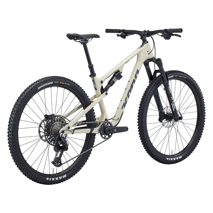 Kona Hei Hei CR, Gloss Bone w/ Charcoal Decals, shock view.