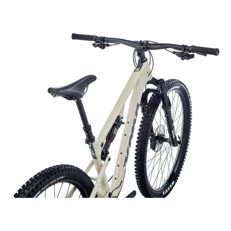 Kona Hei Hei CR, Gloss Bone w/ Charcoal Decals, rider POV view.