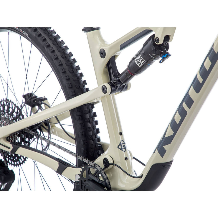 Kona Hei Hei CR, Gloss Bone w/ Charcoal Decals, seat tube view.