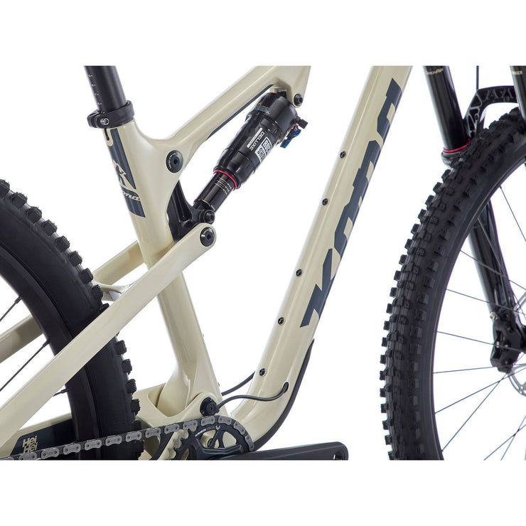 Kona Hei Hei CR, Gloss Bone w/ Charcoal Decals, down tube view.
