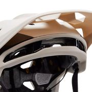 Fox Speedframe Pro MIPS Mountain Bike Helmet, Vintage white, visor view.