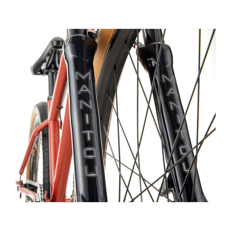 Kona 36e Shonky, Red, fork close-up view.