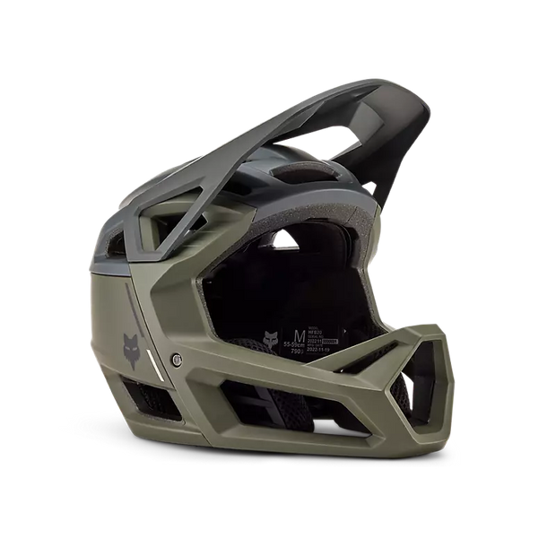 Fox Proframe Full-Face Mountain Bike Helmet, clyzo olive green, full view.