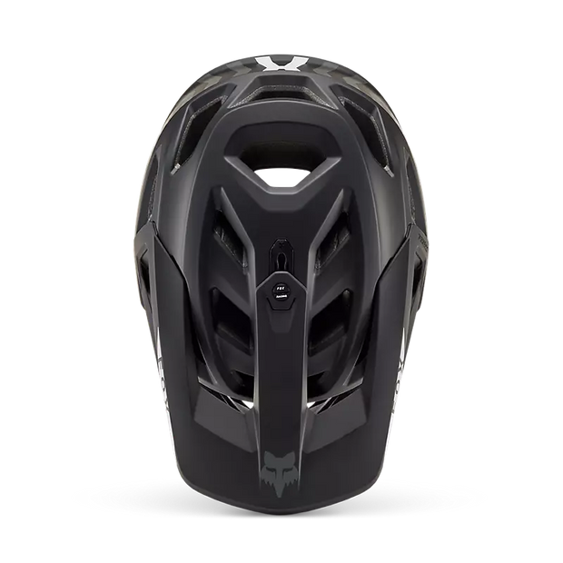 Fox Proframe Full-Face Mountain Bike Helmet, nace black, top view.