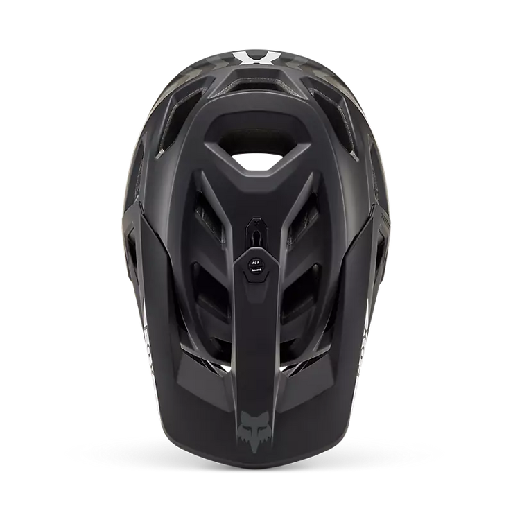 Fox Proframe Full-Face Mountain Bike Helmet, nace black, top view.