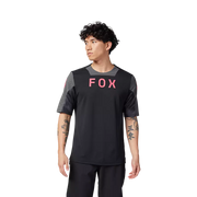 Fox Defend Taunt Short Sleeve Mountain Bike Jersey, black, front view on model.