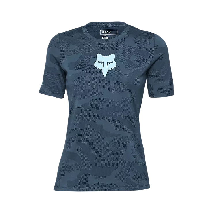 Fox Women's Ranger Tru Dri SS Jersey, dark vintage blue, front view.